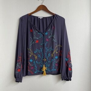 Jodifl Blouse womens Size Medium Purple Multicolored Embroidery Long Sleeve comf